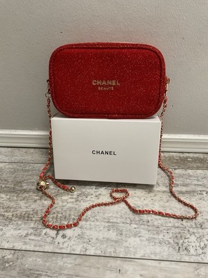 New Chanel Beaute Red Pouch With Crossbody Chain GWP | eBay