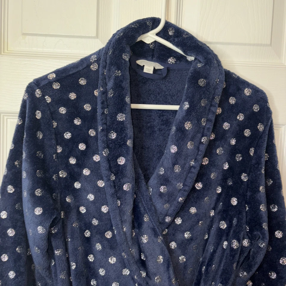 Bata polar Charter Club para mujer M azul marino plateado a lunares manga larga Foto 4 de 4
