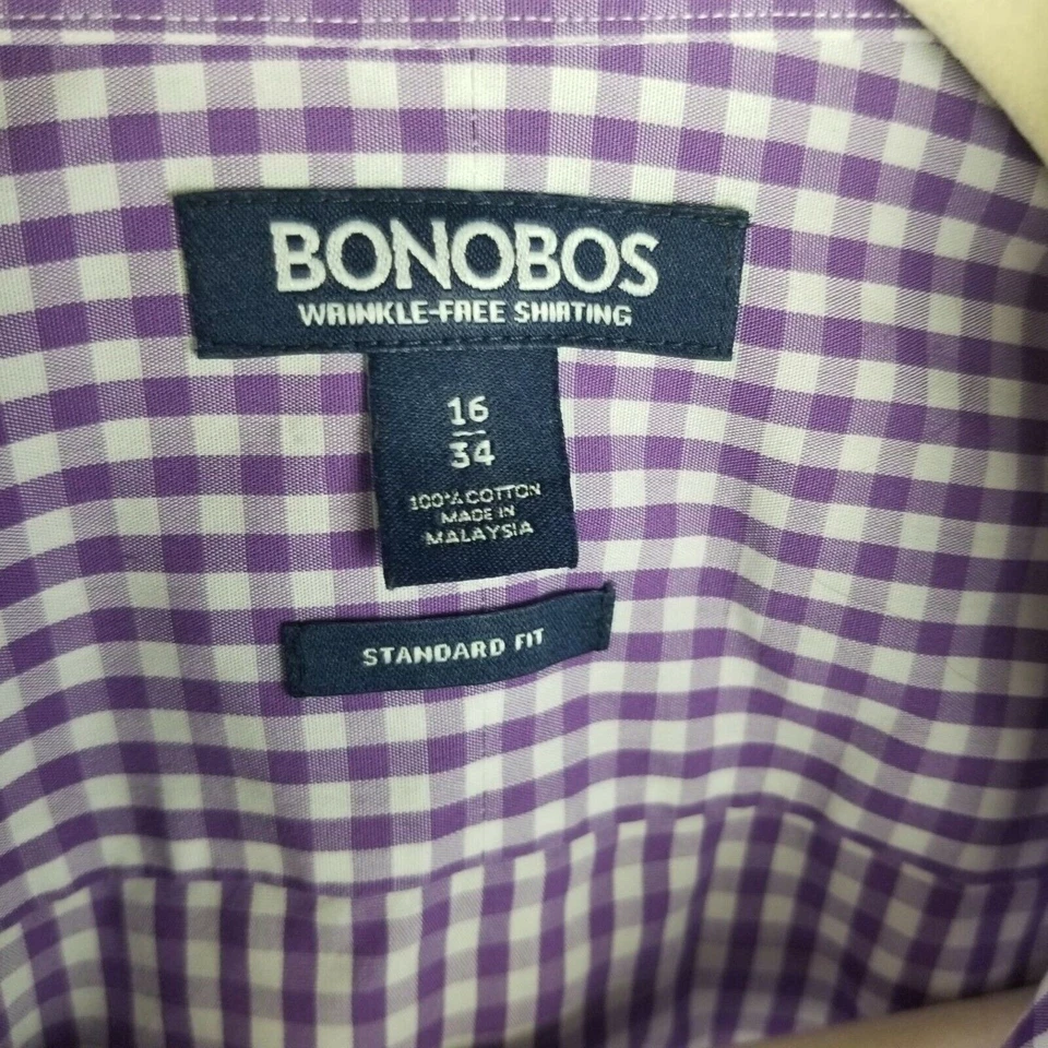 Camisa de vestir Bonobos Camisa de guinga Hombres 34/16 Camisa con botones Hombres Camisa informal  Foto 4 de 4