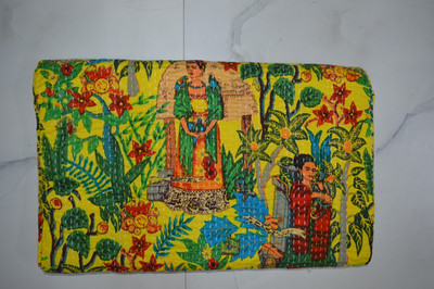 TARRIF FREE 0% CHARGE Multi Color Queen Size Hand Print Bedspread Kantha Quilt*