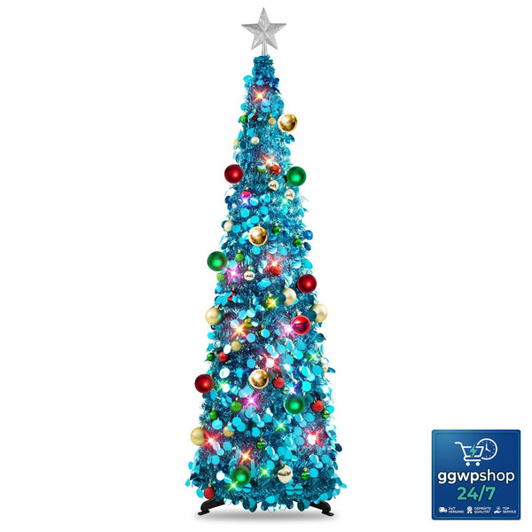 KüNstlicher Weihnachtsbaum 5Ft Blau Mit Beleuchtung Tannenbaum Deko Weihnachten-image