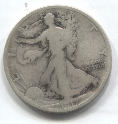 1917- S- WALKING LIBERTY HALF DOLLAR - 90% SILVER -LOT # 221-GOOD YEAR