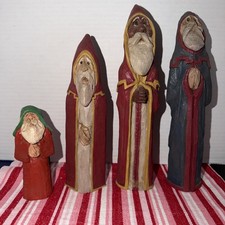 Set Of 4 Signed Primitive Folk Art HandCarved, HandPainted Santa Clauses 4 -10