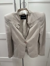 GIORGIO ARMANI Borgo 21 Beige 100 Silk Sculpted Collar Blazer Jacket IT 36