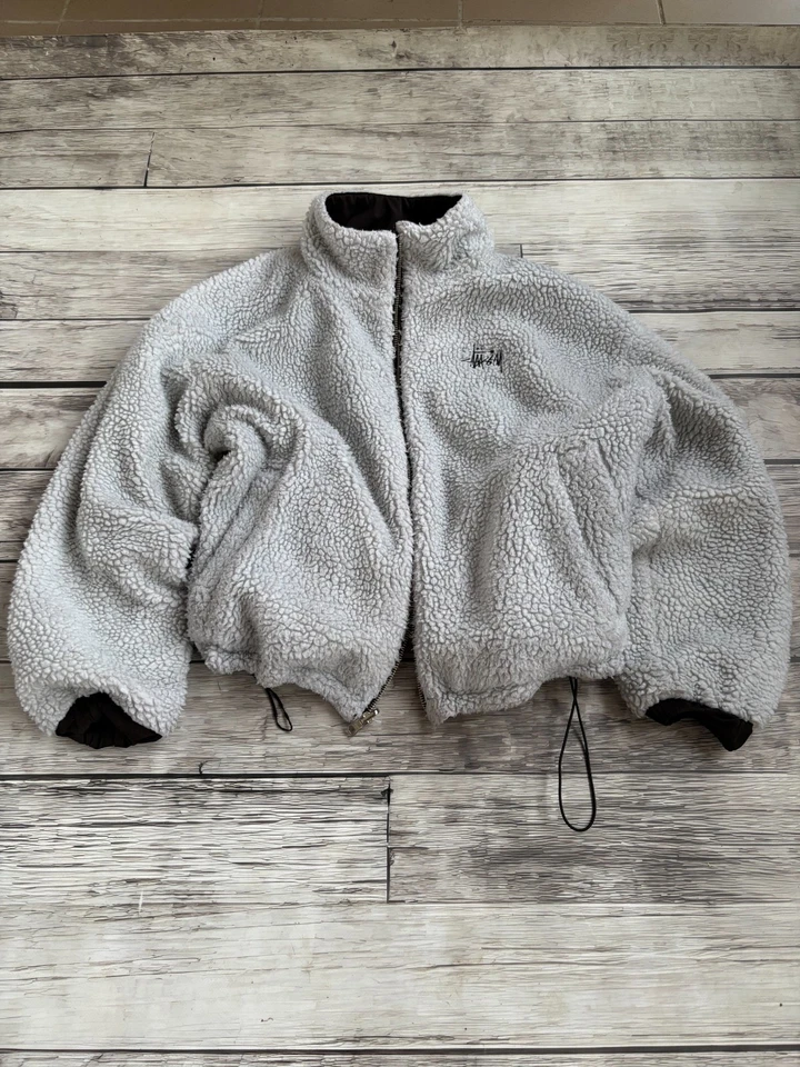 vintage stussy revirsble sherpa fleece streetwear jacket 90s - Image 2 of 4