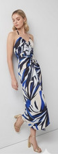 NEW WHITE HOUSE BLACK MARKET WHBM BAY PALMS ECRU SATIN HALTER CINCH MIDI DRESS 8
