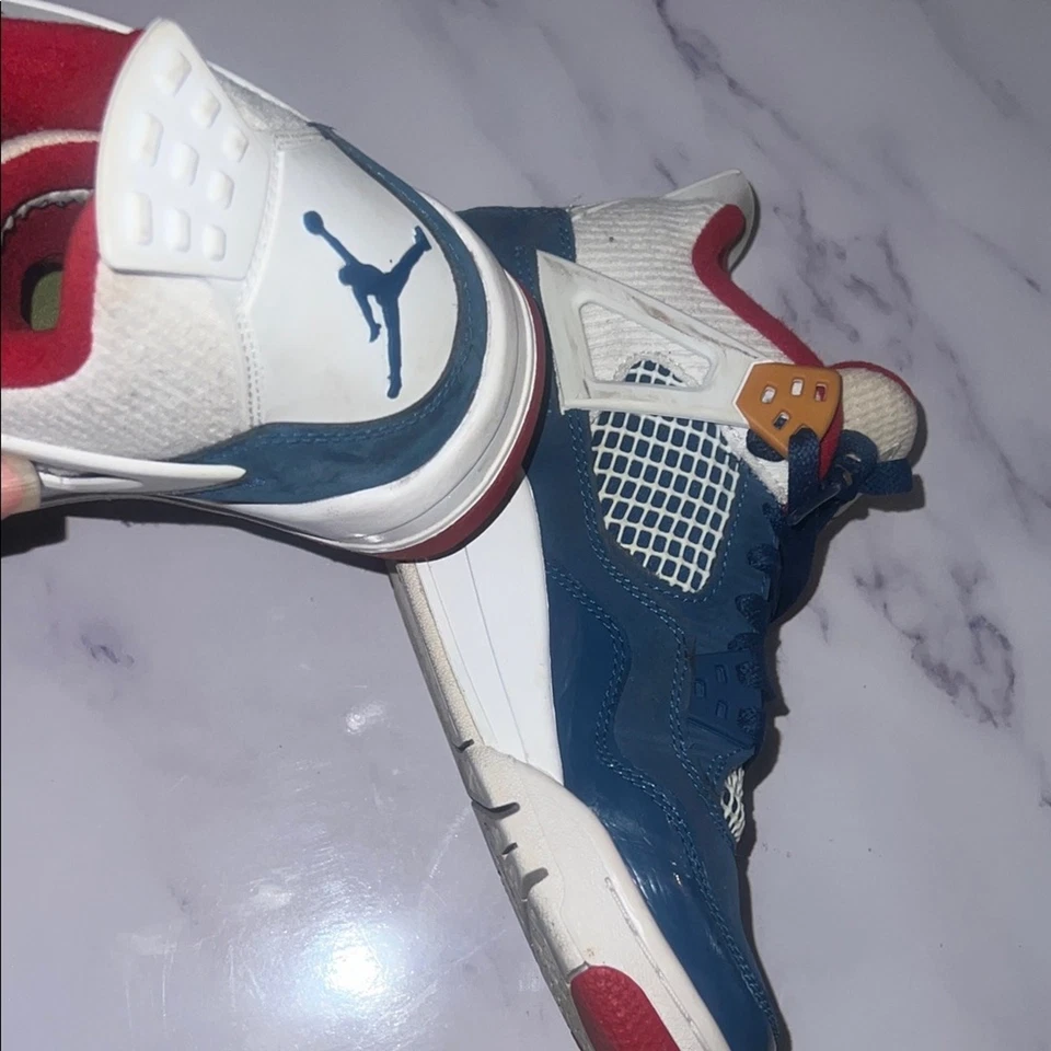 Nike Air Jordan 4 Retro Lace Up Athletic Shoe Boys Size 5.5DR6952-400 Blue White - Image 4 of 4