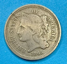 1865 Three Cent Nickel | First Year Issue | Civil War Era