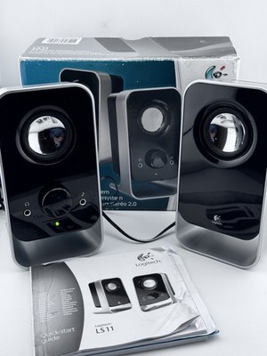 Logitech LS11 Stereo 2.0 Lautsprecher schwarz silber Box Handbuch getestet Einschalten