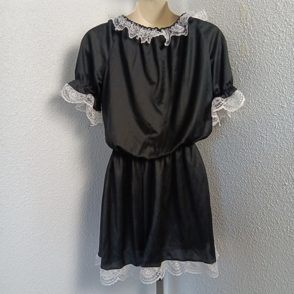 Rubies French Maid Costume One Size Fits Sm-Med Dress Only Black White Lace - Image 2 of 4