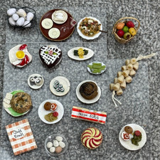 Lot Of 19 Dollhouse Miniature Food Dishes Garlic Eggs Fruit Baskets  Cook Book