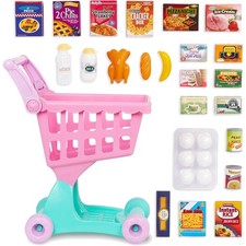 Toy Shopping Cart Food Set Plastic Pretend Play Grocery for Toddlers