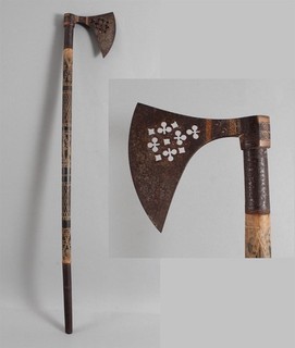 Auténtico bastón húngaro Ciupaga Valaska forjado con incrustaciones bronce hierro Shephards hacha