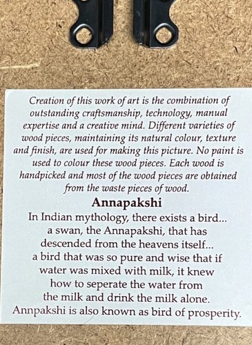 ANNAPAKSHI DIVINE SWAN CARVED TEAKWOOD PICTURE SEE DESC FOR STORY DETAILS - Picture 4 of 6