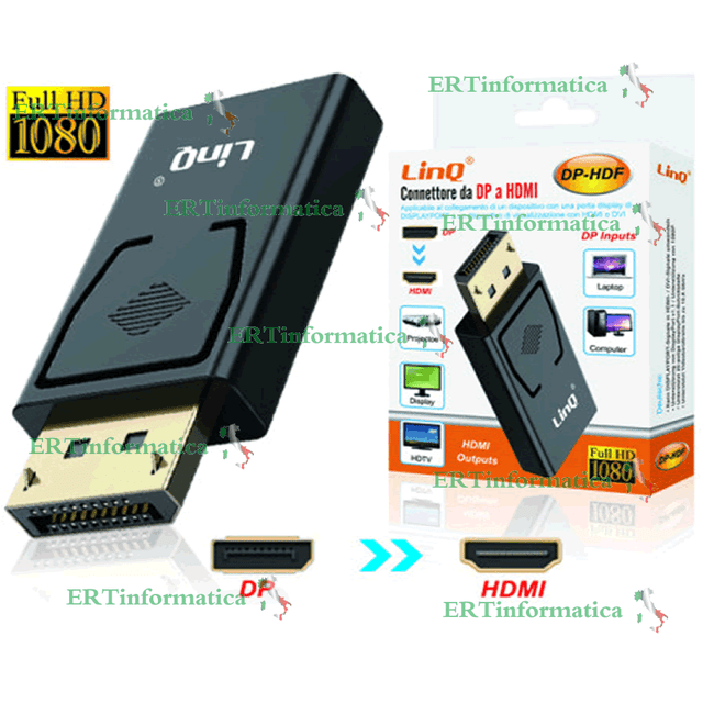 ADATTATORE CONVERTITORE VIDEO DA DISPLAY PORT DP A TO HDMI FULL HD ADATTATORE CONVERTITORE VIDEO DA DISPLAY PORT DP A TO HDMI FULL HD