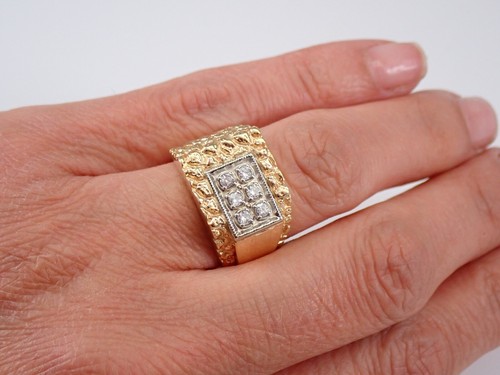 Mens Vintage Estate 14K Yellow Gold Diamond Wedding Cluster Ring Band Size 7 - Foto 6 di 6