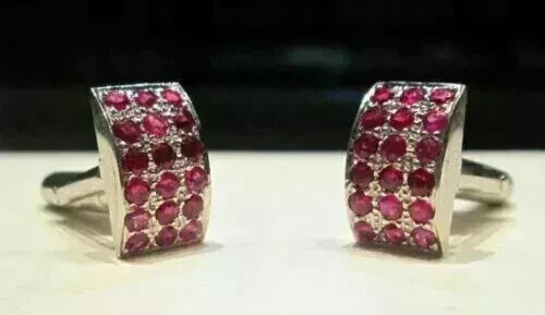 14k White Gold Plated 2.50Ct Round Lab-Created Pink Ruby Cluster Cufflinks Men's