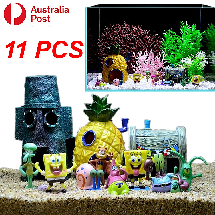11PCS Fish Tank Ornaments Aquarium Decorations Fish Bowls SpongeBob Squarepants