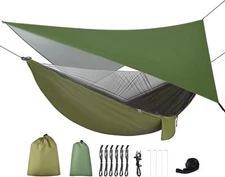 Outdoor Camping Hammock with Rainfly, Mosquito Net, Paracord & Portable Shelter