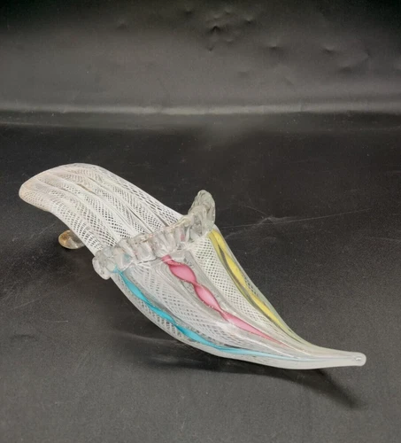 Zanfirico  Murano Art Glass Latticino & Aventurine Ladies Slipper Shoe Vintage