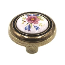Amerock BP76244-FWB Burnished Brass 1 1/4" Knob Pulls with White Floral Center