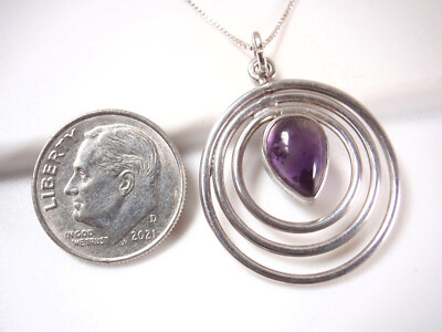 Amethyst Träne Cabochon 925 Sterling Silber Anhänger in konzentrischen Kreisen