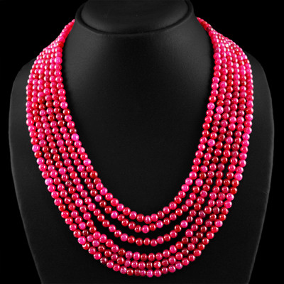 552.65 CTS EARTH MINED 6 STRAND ENHANCED RUBY ROUND BEADS NECKLACE (DG)