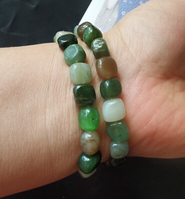 Raw nugget rainbow Nephrite jade stone beaded bracelet,amulet,unisex