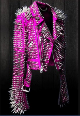 LP-FACON Women's Pink Lambskin Leather Motorcycle Jacket – Hot Pink, Size 5XL - View #9