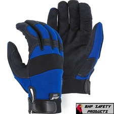 MECHANICS WORK GLOVES MAJESTIC ARMORSKIN SYNTHETIC LEATHER BLUE LARGE 2137BL