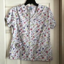 SB Scrubs Women's Scrub Top  Bubbles Polka Dots  Circles Nurse Top Size Small