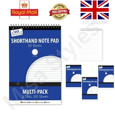 3 x 100 PAGE SHORTHAND PAD SPIRAL WIREBOUND NOTEBOOK LIST REPORTERS RULED PAPER