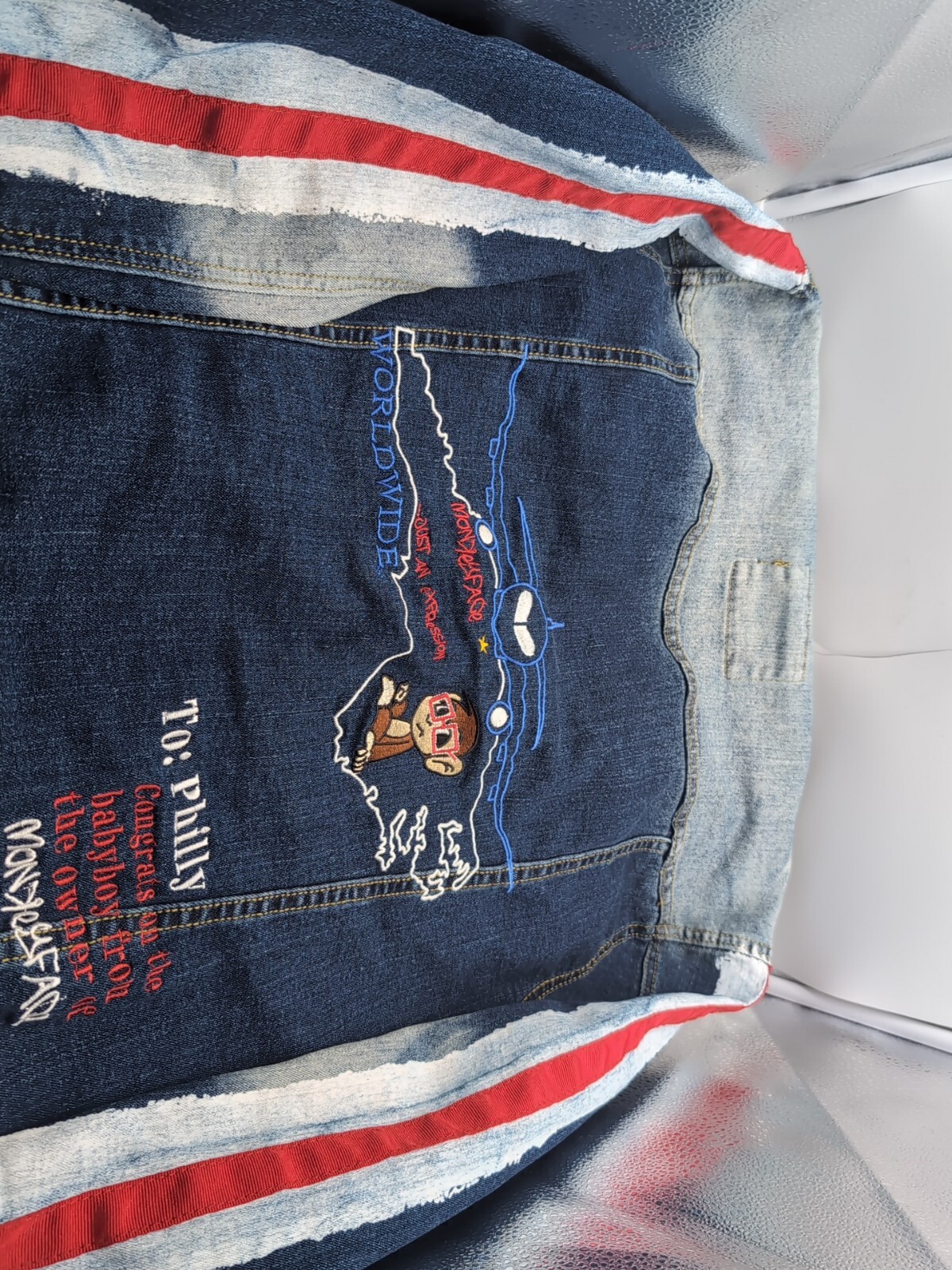 Monkey Face Denim Jacket Size Large - image 9