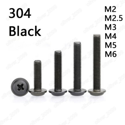 Black 304 Stainless Steel Pan Head Screws With Collar And Phillips M2 M3 M4 M6