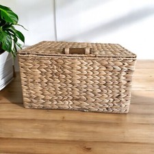 Woven Water Hyacinth Storage Basket With Hinged Lid  Handles