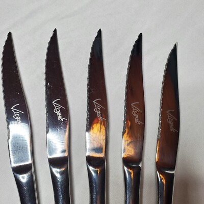 5 Piece Amefa Virgule Mirror Steak Knife Set Stainless Silver UK Design Serated