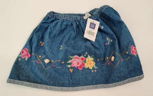 New Vintage Baby Gap Denim Skirt Outfit Embroidered Top Gap Snaps Med 6-12 Mth - Picture 2 of 12