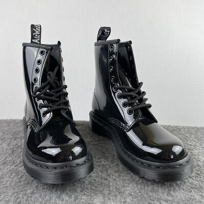 新品BLACKLABEL9.5 lucero Dr. Martens 1460 Black Mono Patent Lamper Leather Combat Boots