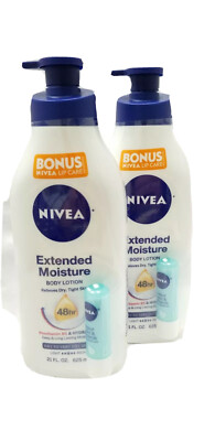 Nivea Lotion Extended Moisture 48Hr 21oz (2 PACK) Bonus Nivea Lip Care 
