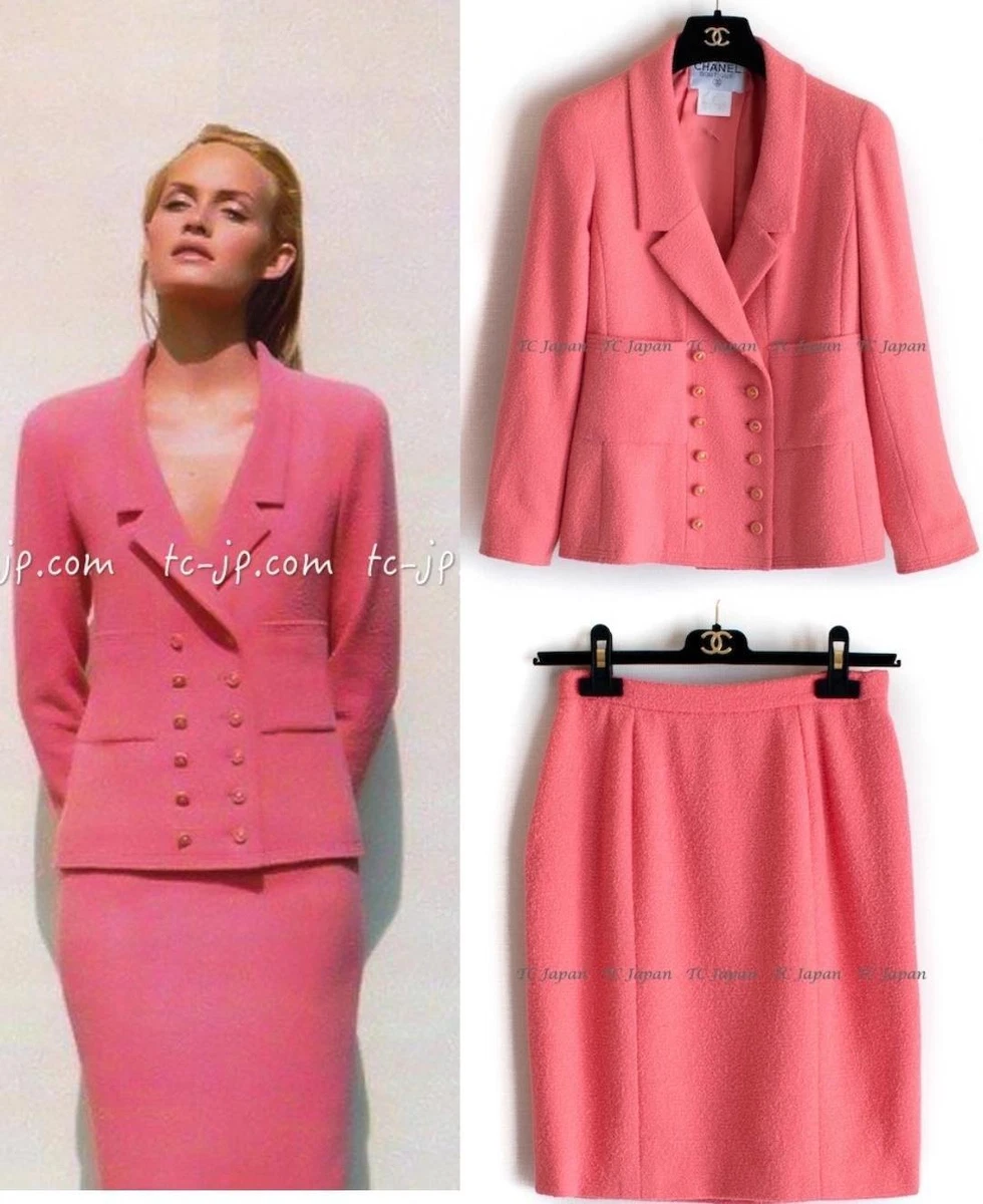 CHANEL 96C Pink Vintage Wool Angora CC Blazer Jacket Skirt Suit 38 US6 by  Kirl