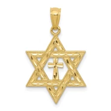 14K Yellow Gold Star of David With Cross Pendant 0.82g Gift for Mother
