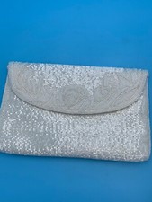 EVENING HANDBAG CLUTCH WHITE SEQUIN BEADED LA REGALE vintage