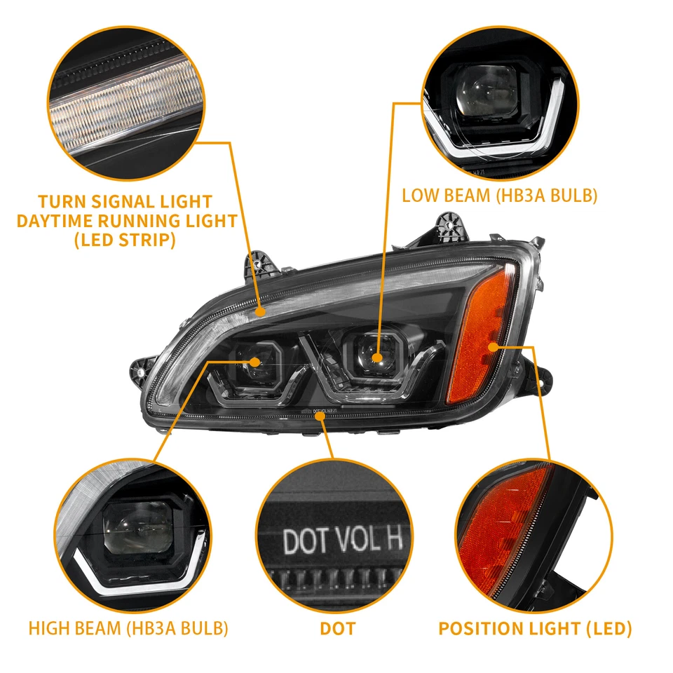Ajuste para farol Kenworth 2008-2018 T170 T270 T300 T370 T400 T660 T700 Assemby - Imagem 4 de 4