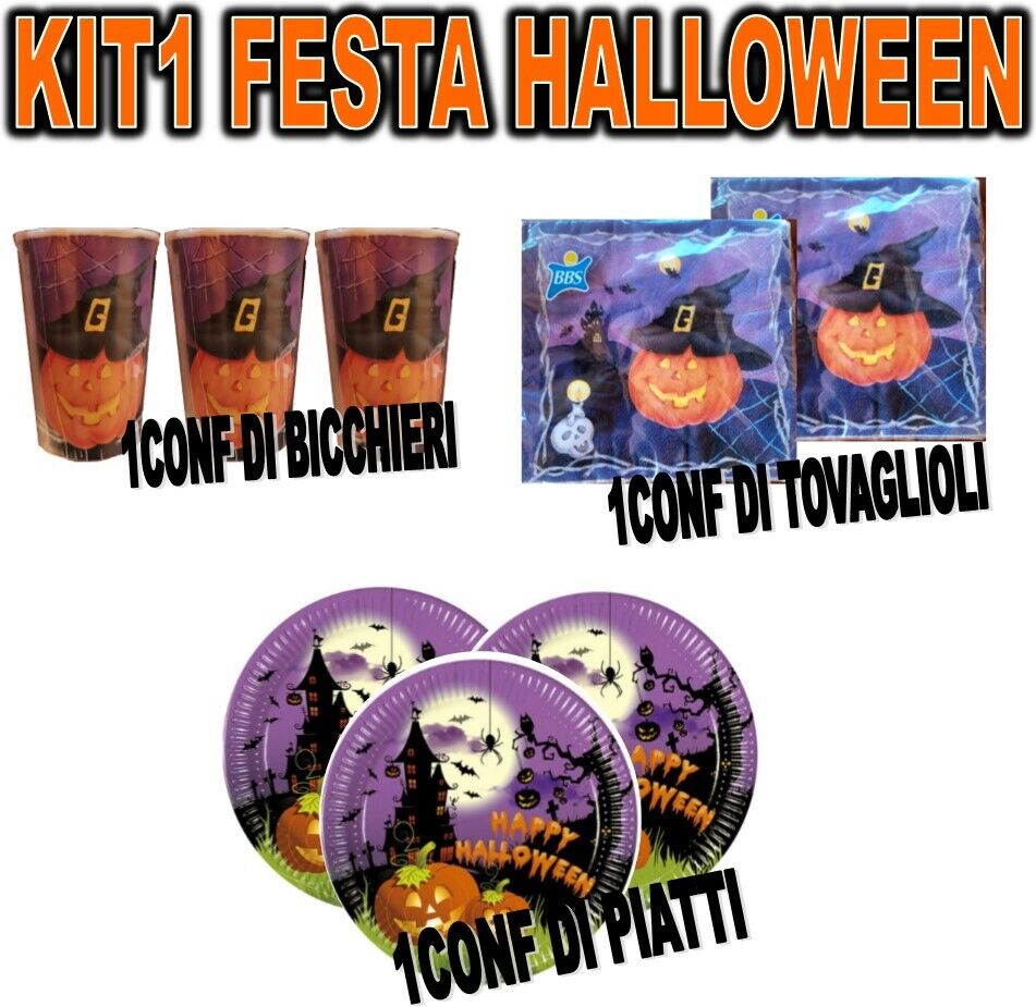 Kit festa + ostia HALLOWEEN TAVOLA ADDOBBI PARTY piatti zucc...