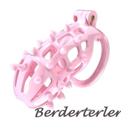 Male Mamba Chastity Cage Device Pink Silicone Nails Men Resin Lock Belt 4 Rings