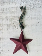 Hanging Metal Star Ornament Burgundy 2.75” Primitive Country Farmhouse Decor