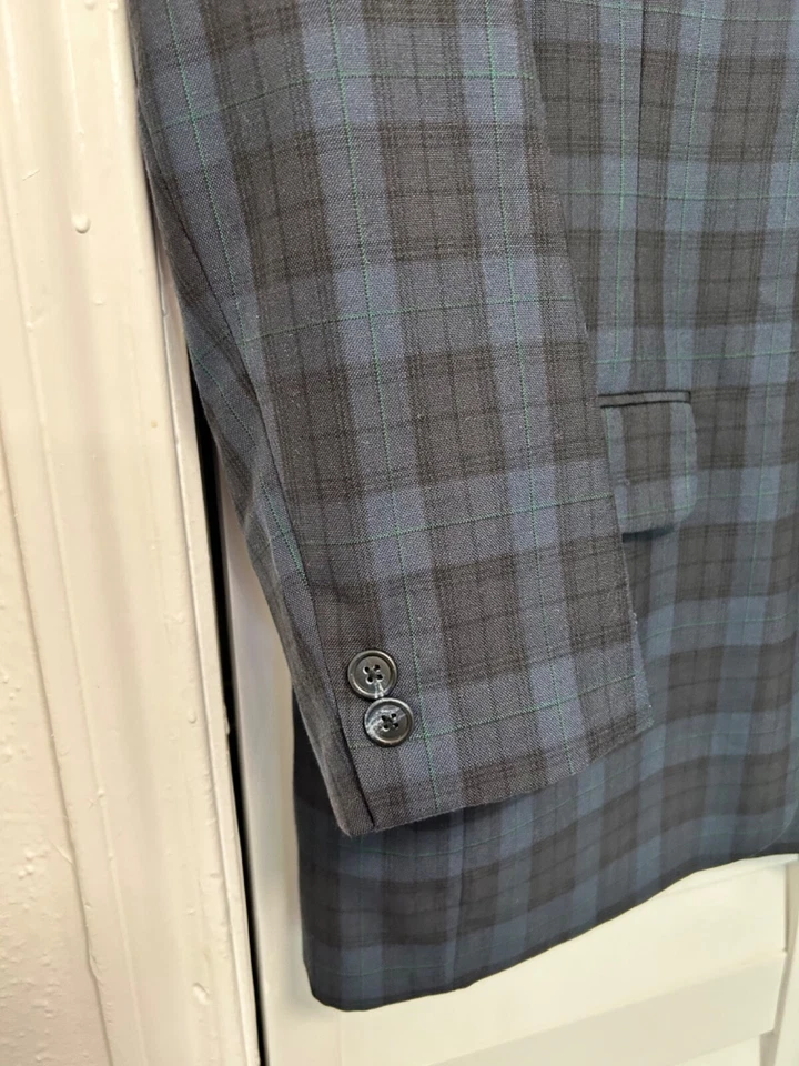 Chaps Ralph Lauren vintage union made USA blue tartan plaid blazer jacket 38R - Image 3 of 4