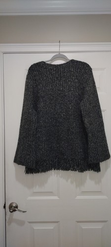Venezia Jeans Wool Blend Fringe Trim Sweater Gray Size 18/20 Long Flare Sleeves - Picture 4 of 5