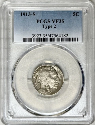 1913 S BUFFALO NICKEL TYPE 2 PCGS VF35