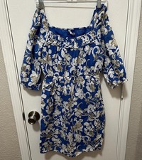 Old Navy Smocked Blue & White Floral Dress 100% Cotton Woman’s Size Small